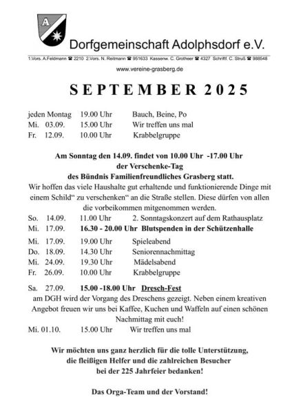 Programm für den September 2025