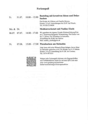 Programm für den Juli - August 2026
